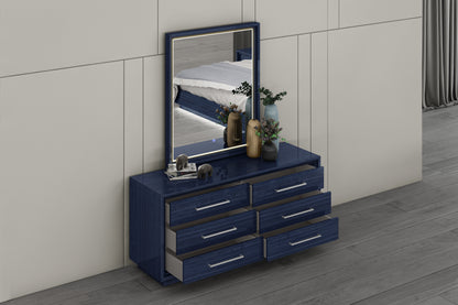 Alexander Dresser & Mirror Set in High Gloss Saphire Blue & Stainless Steel