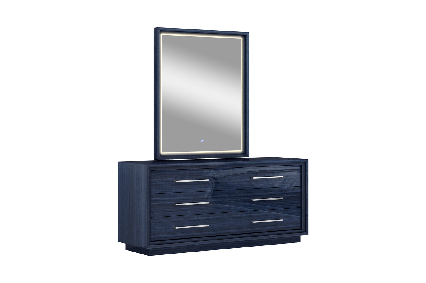 Alexander Dresser & Mirror Set in High Gloss Saphire Blue & Stainless Steel