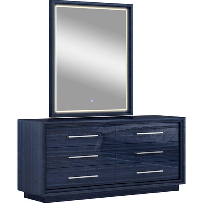 Alexander Dresser & Mirror Set in High Gloss Saphire Blue & Stainless Steel by Whiteline Modern Living