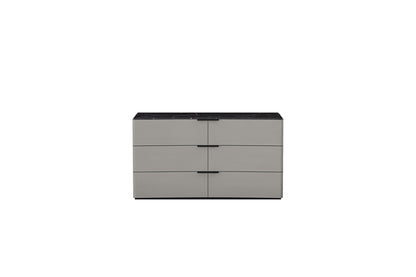 Massimo 6 Drawer Dresser in Light Grey w/ Black & White Marble Texture Lacquer