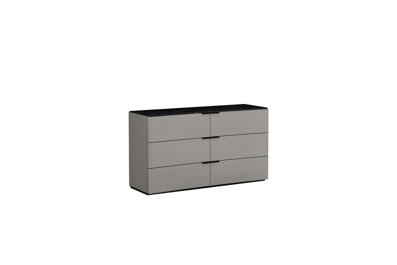 Massimo 6 Drawer Dresser in Light Grey w/ Black & White Marble Texture Lacquer