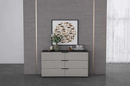 Massimo 6 Drawer Dresser in Light Grey w/ Black & White Marble Texture Lacquer