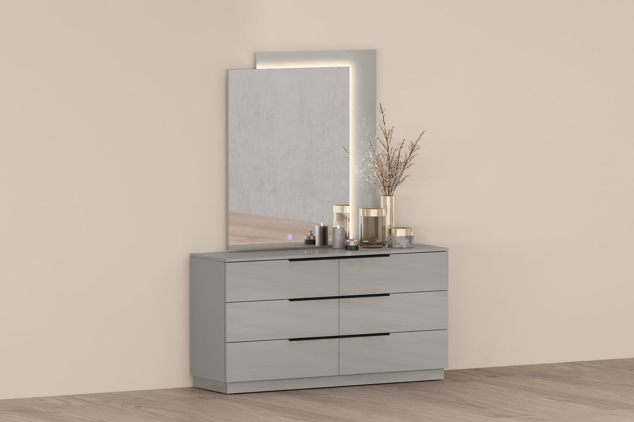 Damien Dresser & Mirror Set in High Gloss Light Grey