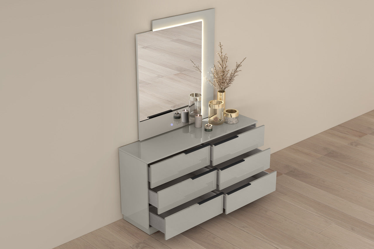 Damien Dresser & Mirror Set in High Gloss Light Grey