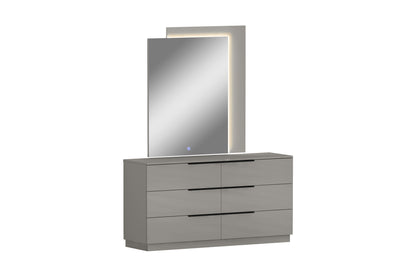 Damien Dresser & Mirror Set in High Gloss Light Grey