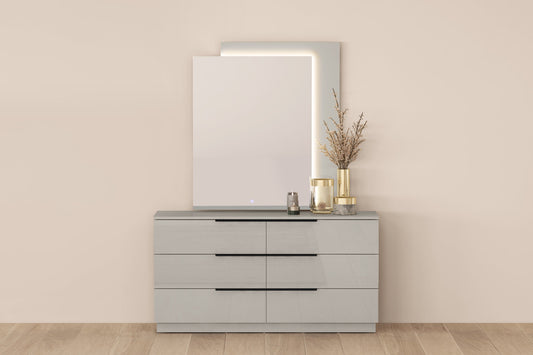 Damien Dresser & Mirror Set in High Gloss Light Grey