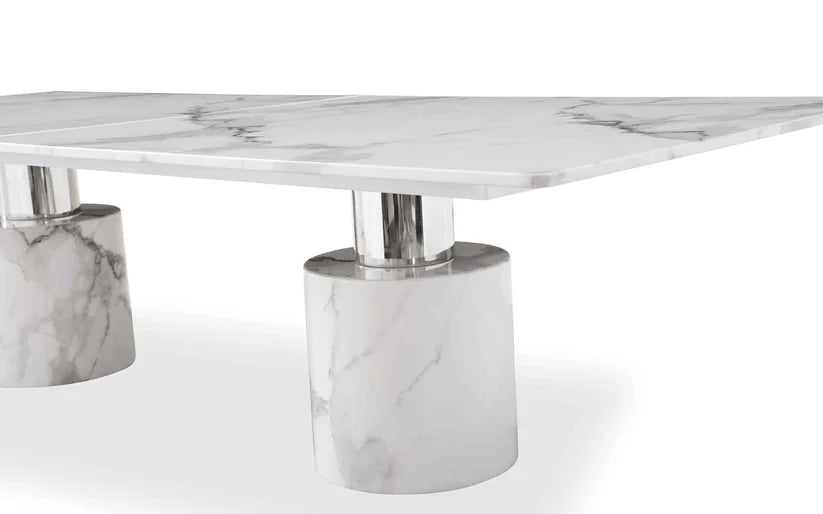 Geneva 180" Dining Table Cylinder Silver by Whiteline