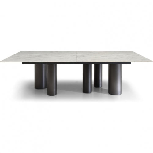 Envie 108" Dining Table in High Gloss White Marble & Brushed Black Stainless by Whiteline Modern Living