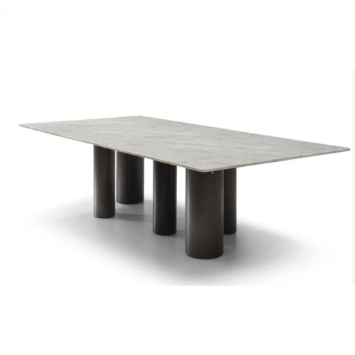 Envie 108" Dining Table in High Gloss White Marble & Brushed Black Stainless by Whiteline Modern Living