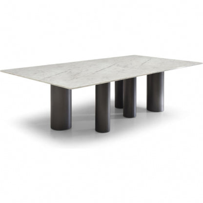 Envie 108" Dining Table in High Gloss White Marble & Brushed Black Stainless by Whiteline Modern Living