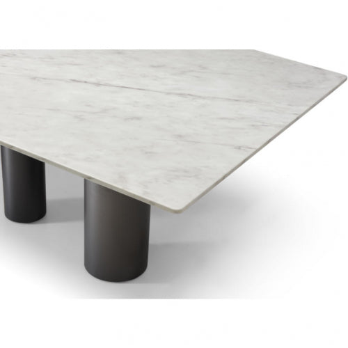 Envie 108" Dining Table in High Gloss White Marble & Brushed Black Stainless by Whiteline Modern Living