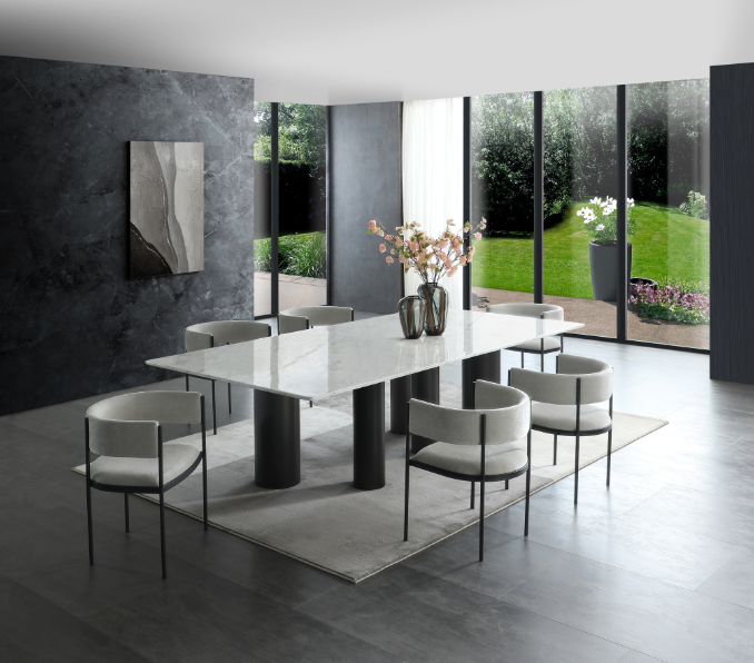 Envie Luxury Dining Table – Marble & Black Bronze Elegance