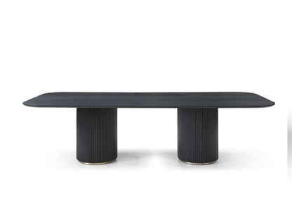 Heidi 110" Dining Table Black Oak Timber Veneer, Black, Brass & Champagne Gold by Whiteline Modern Living