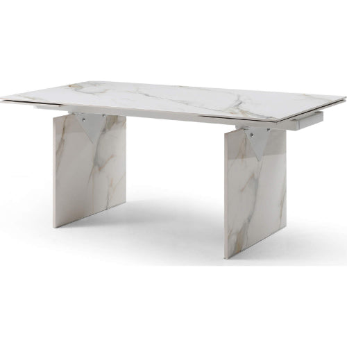 Georgia 71" Extendable Dining Table in White Gold Marble Look Ceramic & White Metal by Whiteline Modern Living