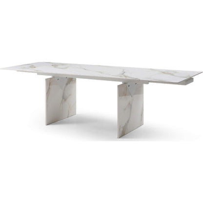 Georgia 71" Extendable Dining Table in White Gold Marble Look Ceramic & White Metal by Whiteline Modern Living