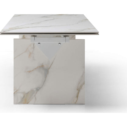 Georgia 71" Extendable Dining Table in White Gold Marble Look Ceramic & White Metal by Whiteline Modern Living