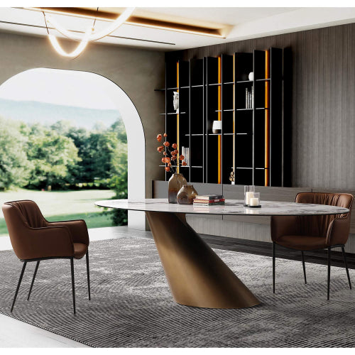 Alondra 94" Dining Table in Ceramic & Brushed Bronze Metal by Whiteline Modern Living