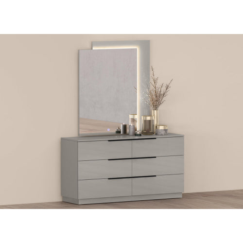 Damien Dresser & Mirror Set in High Gloss Light Grey by Whiteline Modern Living