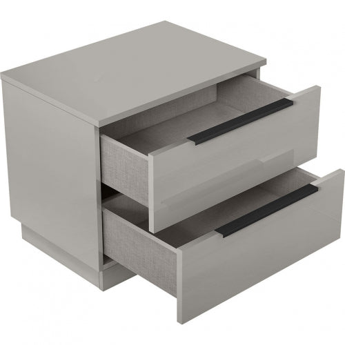 Damien 2 Drawer Nightstand in High Gloss Light Grey & Black by Whiteline Modern Living