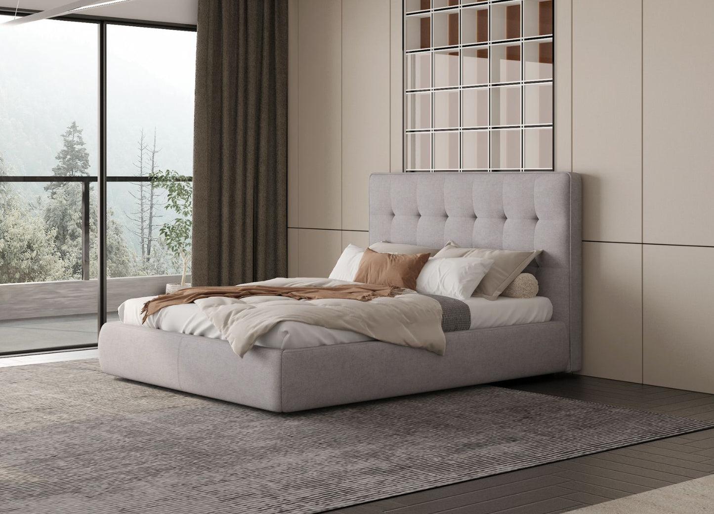 Dexter Queen Bed in Tufted Grey Fabric by Whiteline Modern Living