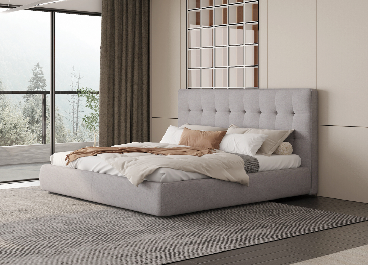 Dexter King Bed in Tufted Grey Fabric by Whiteline Modern Living