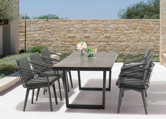 Doris Outdoor Dining Table in India Laminate & Dark Grey Stainless Steel by Whiteline Modern Living