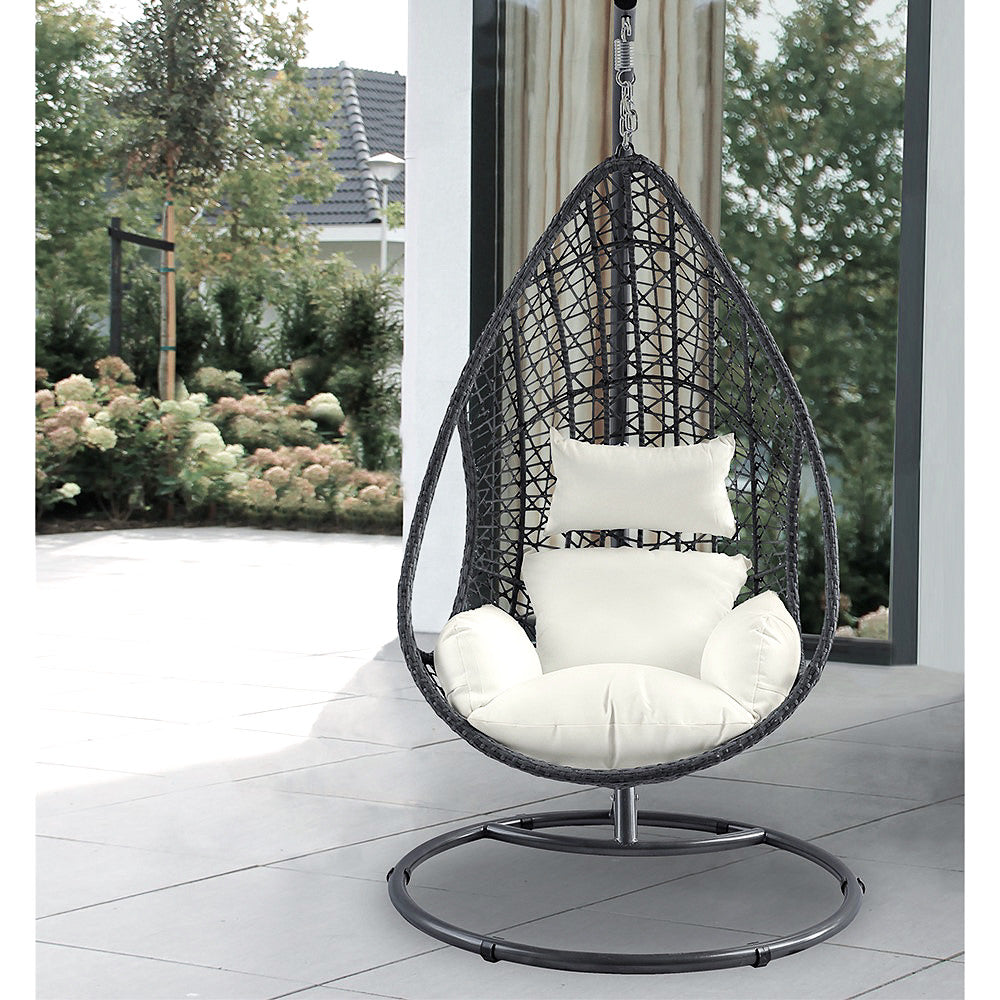 Bravo / Gray Outdoor Hanging Egg Chair in Gray Wicker, Steel & Beige Fabric by Whiteline Modern Living