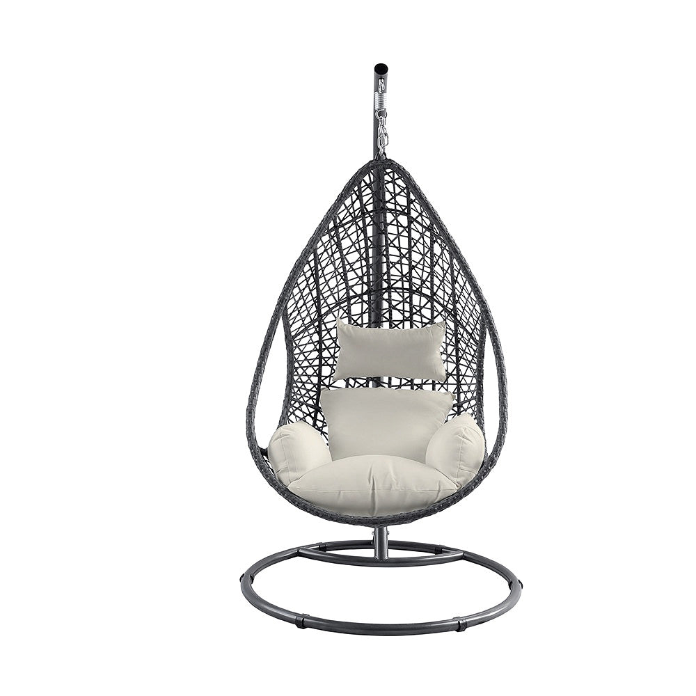 Bravo / Gray Outdoor Hanging Egg Chair in Gray Wicker, Steel & Beige Fabric by Whiteline Modern Living