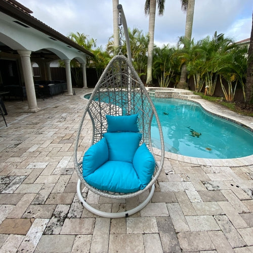 Bravo Outdoor Hanging Egg Chair in White Wash Wicker w/ Stand by Whiteline Modern Living