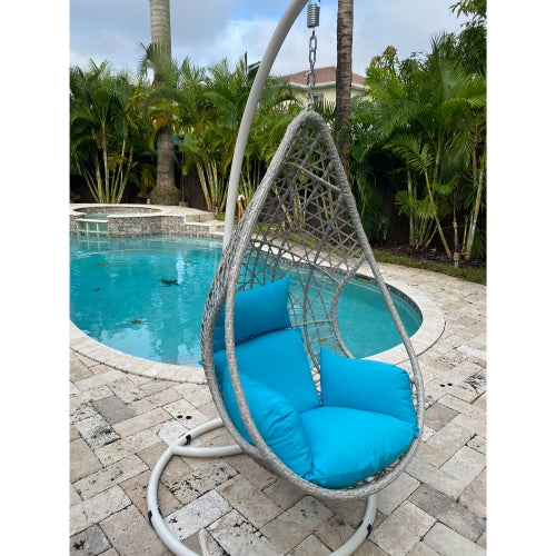 Bravo Outdoor Hanging Egg Chair in White Wash Wicker w/ Stand by Whiteline Modern Living