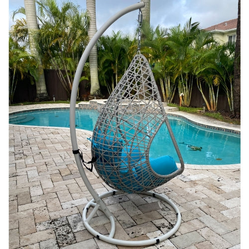 Bravo Outdoor Hanging Egg Chair in White Wash Wicker w/ Stand by Whiteline Modern Living