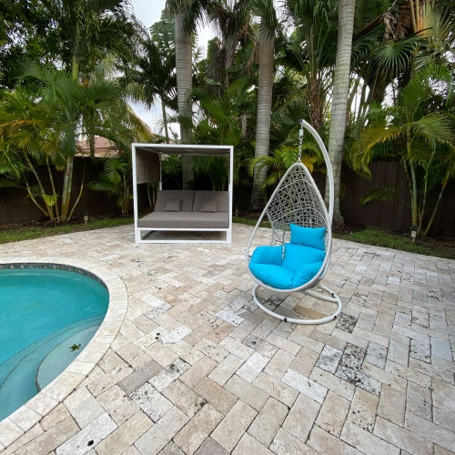 Bravo Outdoor Hanging Egg Chair in White Wash Wicker w/ Stand by Whiteline Modern Living