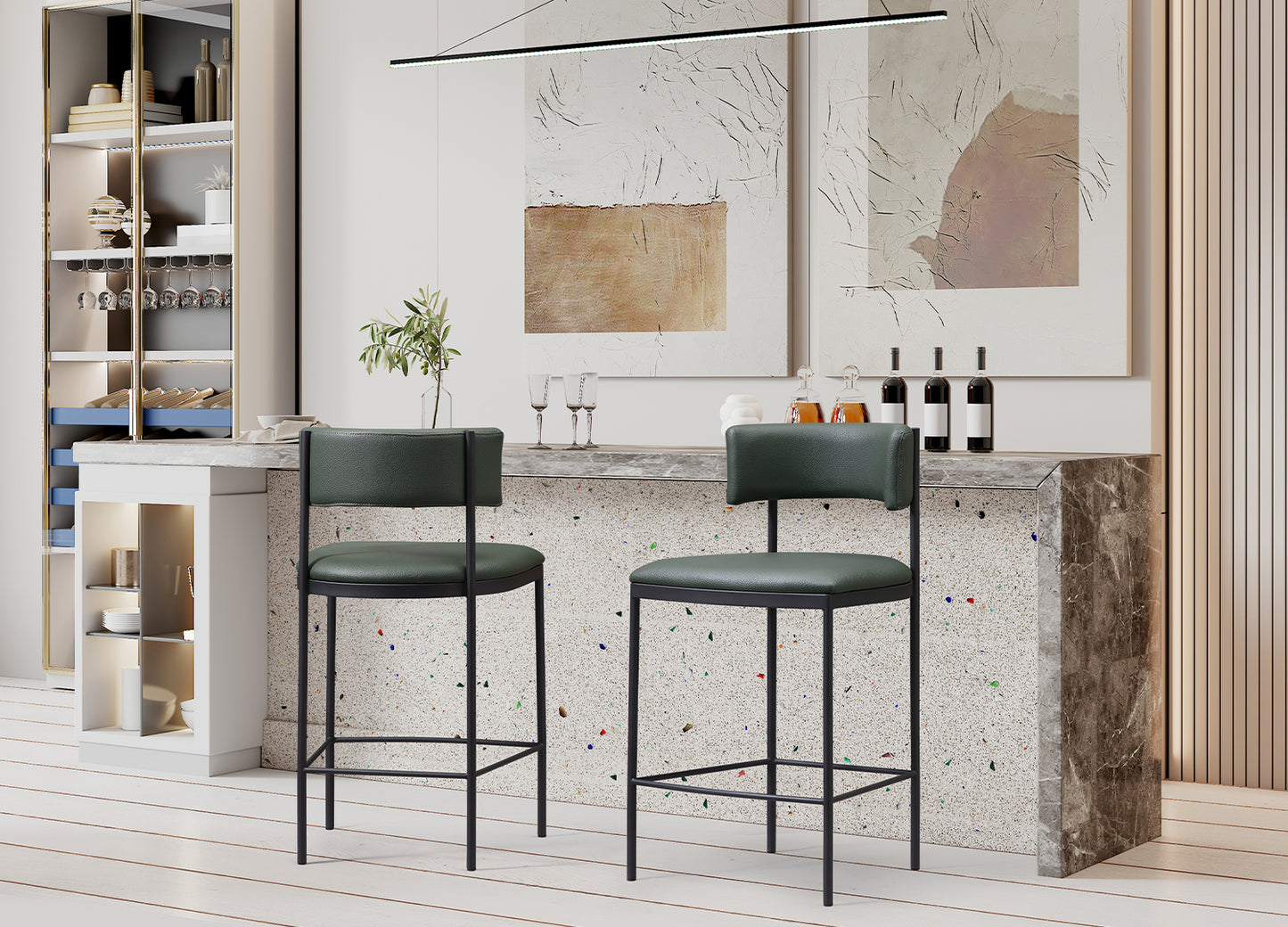 Envie Counter Stool in Green Leatherette & Black Steel by Whiteline Modern Living