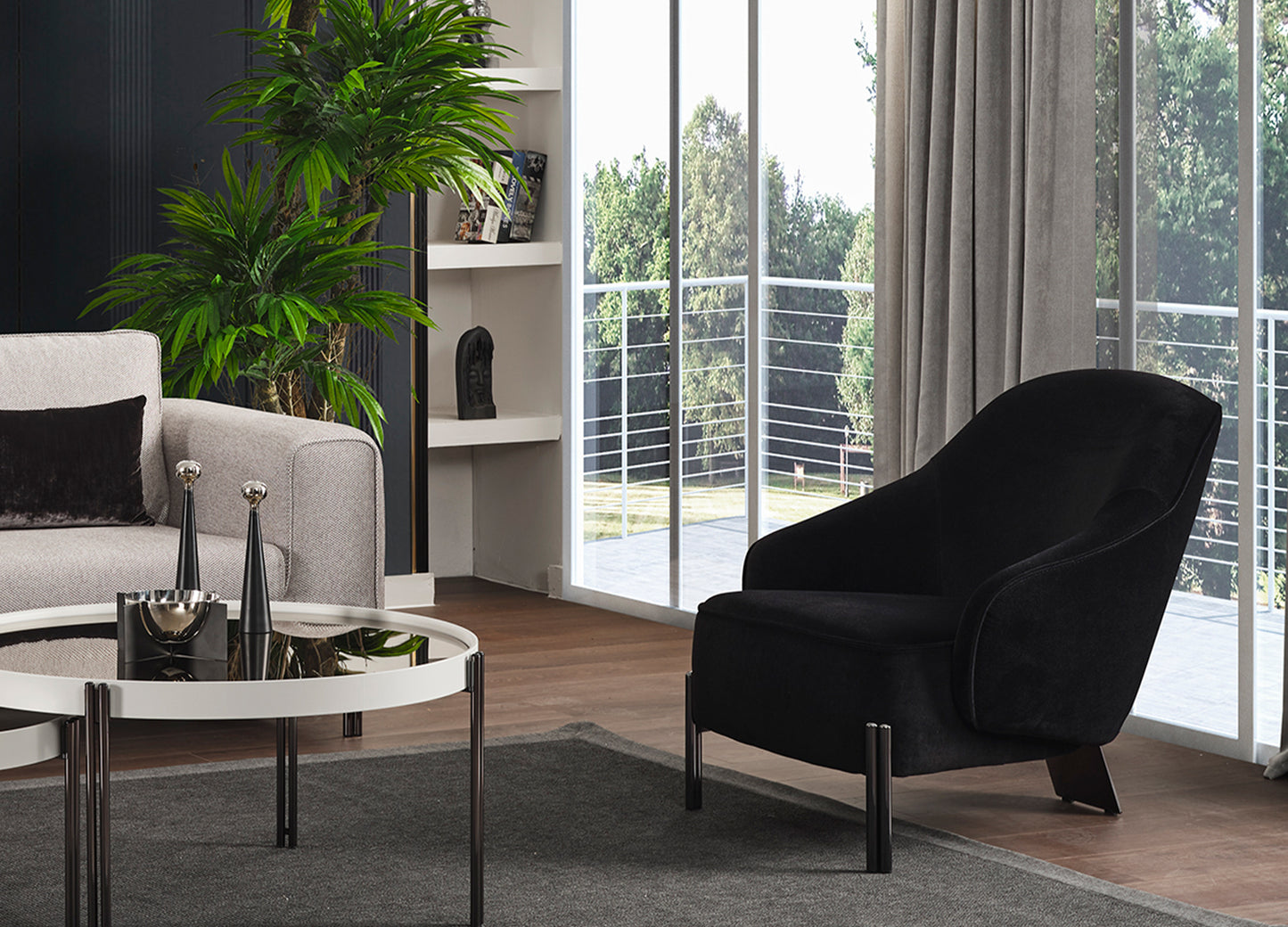 Favori Accent Arm Chair in Black Fabric & Smokey Nickel by Whiteline Modern Living