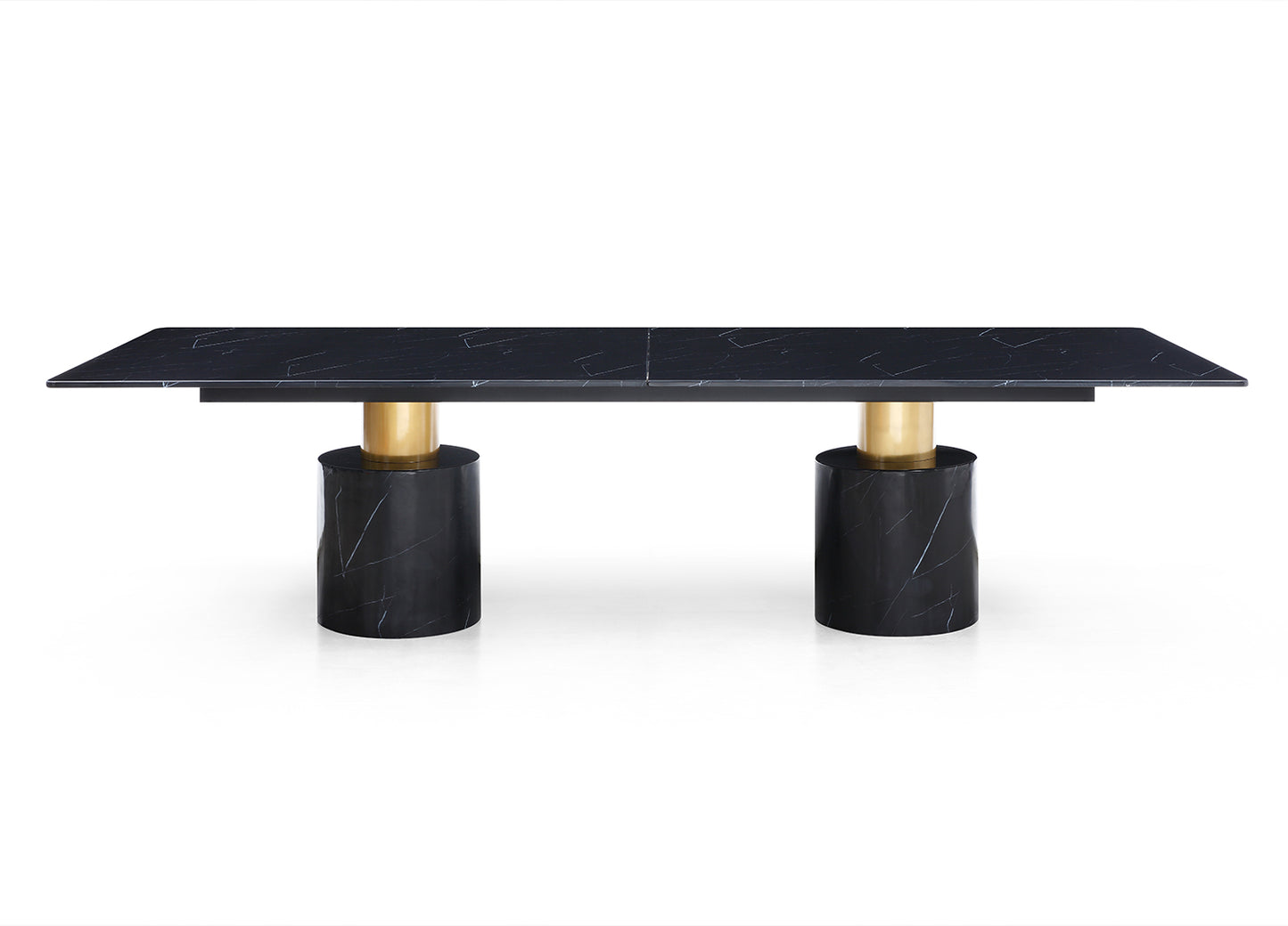 Geneva 180" Dining Table in Gloss Black Marble & Polished Stainless Steel by Whiteline Modern Living