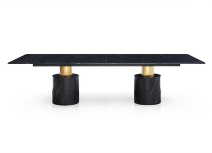 Geneva 180" Dining Table in Gloss Black Marble & Polished Stainless Steel by Whiteline Modern Living