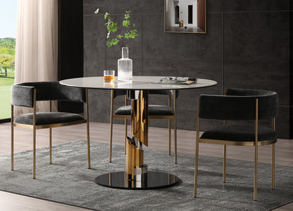 Gloria 47" Round Dining Table in White Ceramic, Gold & Silver Stainless Steel by Whiteline Modern Living