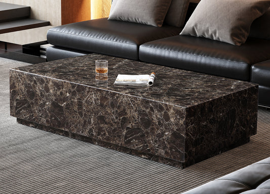 Iris Coffee Table w/ Casters High Gloss Dark Emperador Marble by Whiteline Modern Living