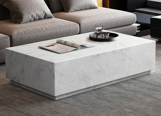 Iris Coffee Table w/ Casters High Gloss White Marble by Whiteline Modern Living