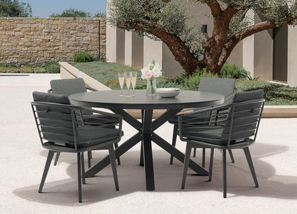 Kassey 55" Round Outdoor Dining Table in Glass, Ceramic & Dark Grey Metal by Whiteline Modern Living