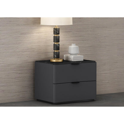 Massimo Nightstand in Dark Grey w/ Black & White Marble Texture Lacquer by Whiteline Modern Living