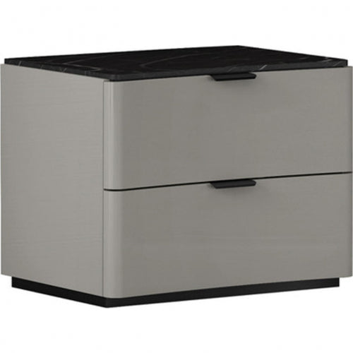 Massimo Nightstand in Light Grey w/ Black & White Marble Texture Lacquer by Whiteline Modern Living