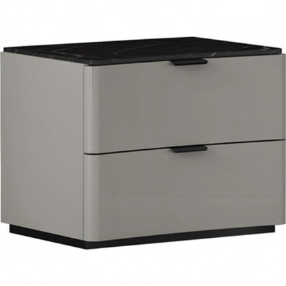 Massimo Nightstand in Light Grey w/ Black & White Marble Texture Lacquer by Whiteline Modern Living