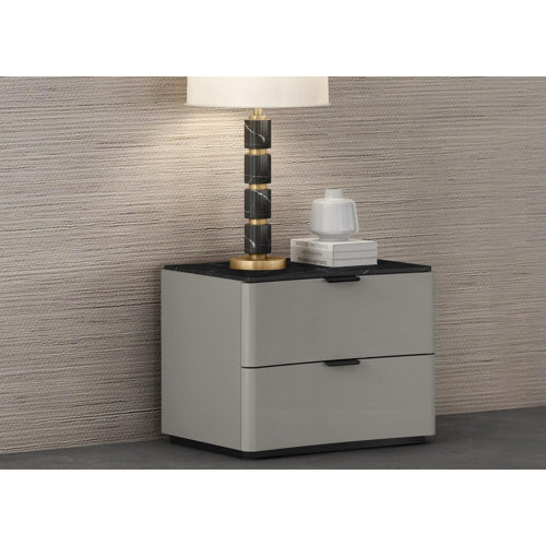 Massimo Nightstand in Light Grey w/ Black & White Marble Texture Lacquer by Whiteline Modern Living