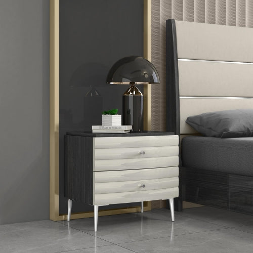 Pino Nightstand in High Gloss Dark & Light Grey (Set of 2) by Whiteline Modern Living