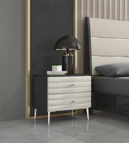 Pino Nightstand in High Gloss Dark & Light Grey (Set of 2)