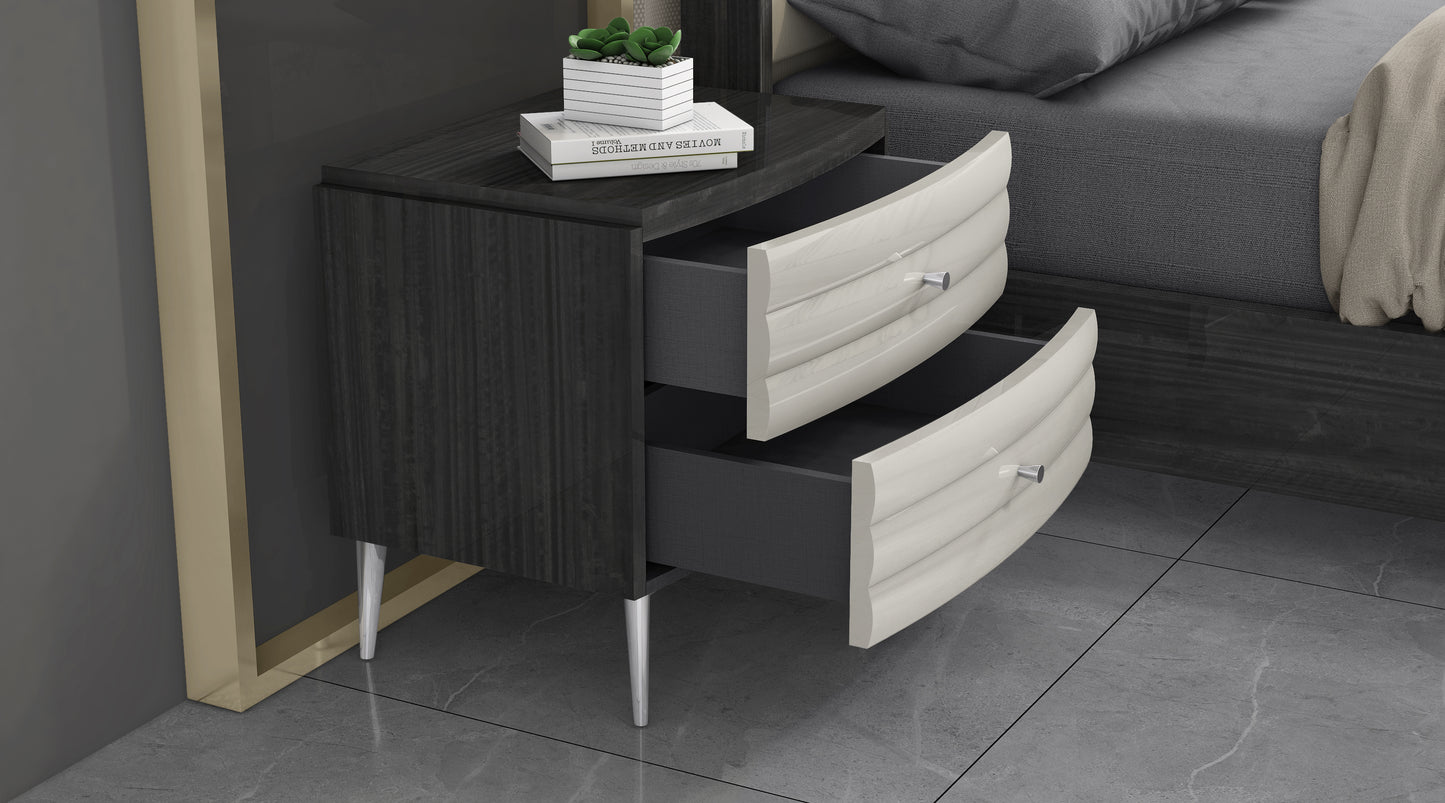 Pino Nightstand in High Gloss Dark & Light Grey (Set of 2)