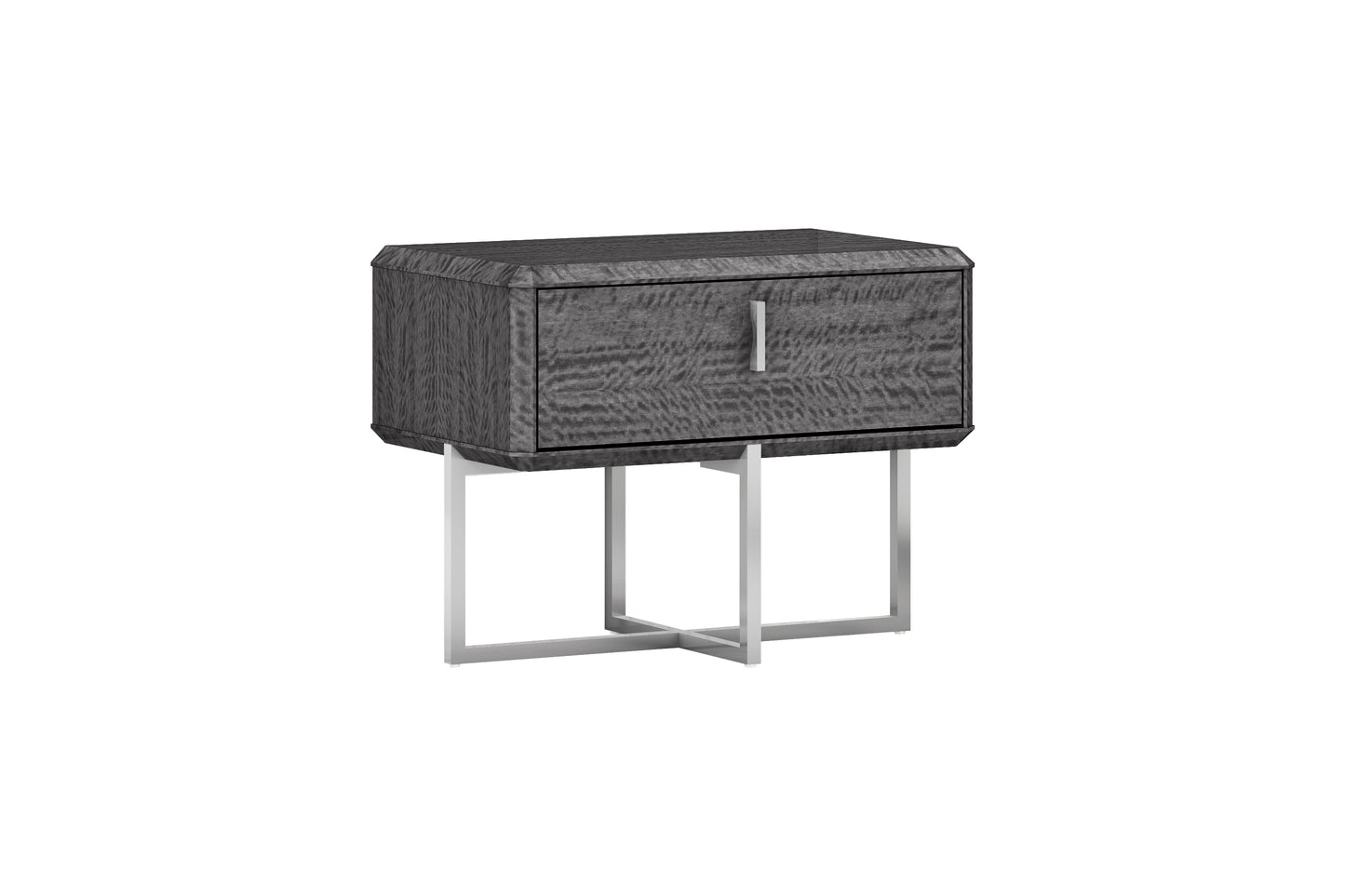 Chloe Nightstand One Drawer in High Gloss Grey & Polished Stainless Steel