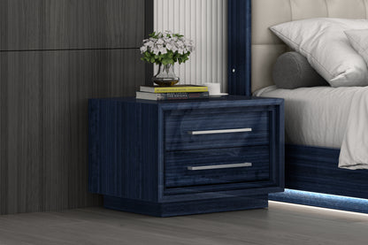 Alexander Nightstand in High Gloss Saphire Blue & Stainless Steel