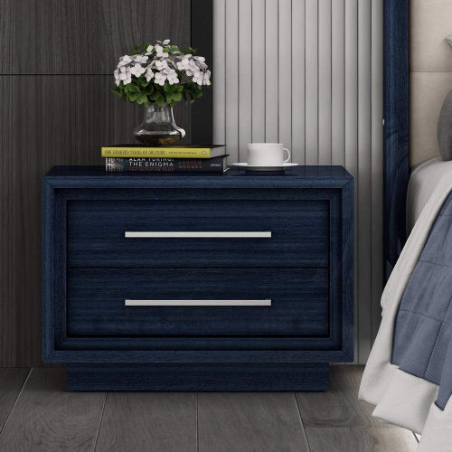 Alexander Nightstand in High Gloss Saphire Blue & Stainless Steel by Whiteline Modern Living